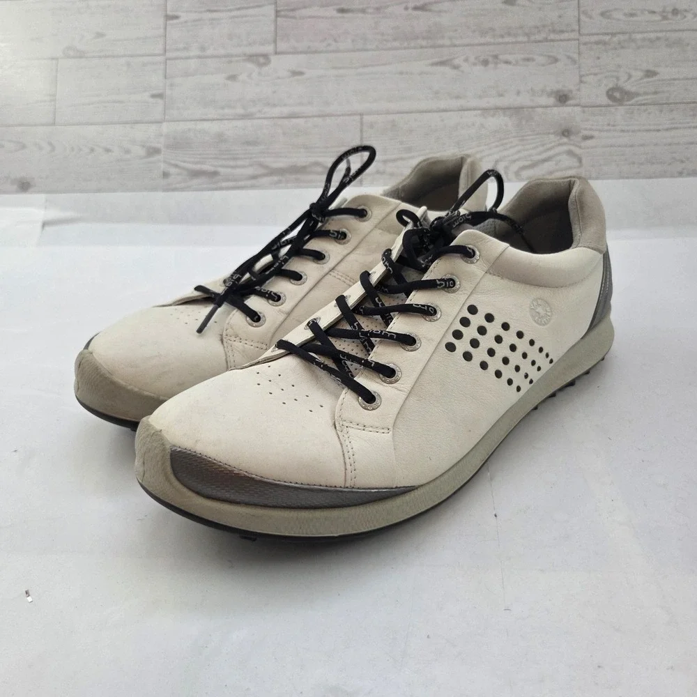 ECCO Golf Shoes Mens 44 Yak Leather Natural Motion White Spikeless Athletic